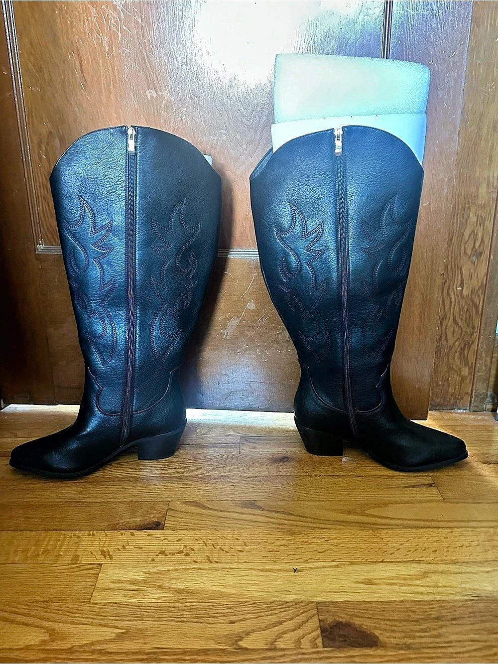 Free People wide calf Embossed Heeled cowboy western leather Boots Bilini Black